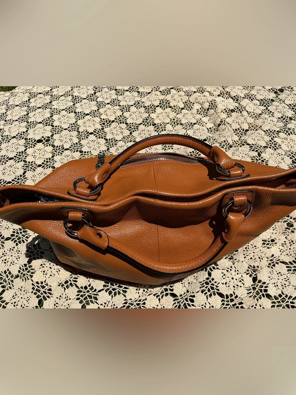 Kattee Genuine Leather Pebbled Tote Satchel Camel Brown Shoulder Crossbody Bag